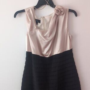 Dress barn two-tone formal dress with flower (champagne/black)